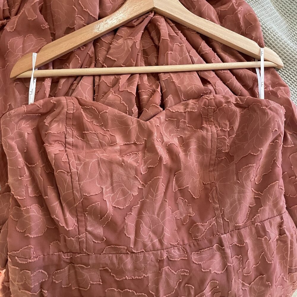 Lulus Garden of Romance Rusty Rose Floral Burnout Strapless Maxi Dress (NWT)